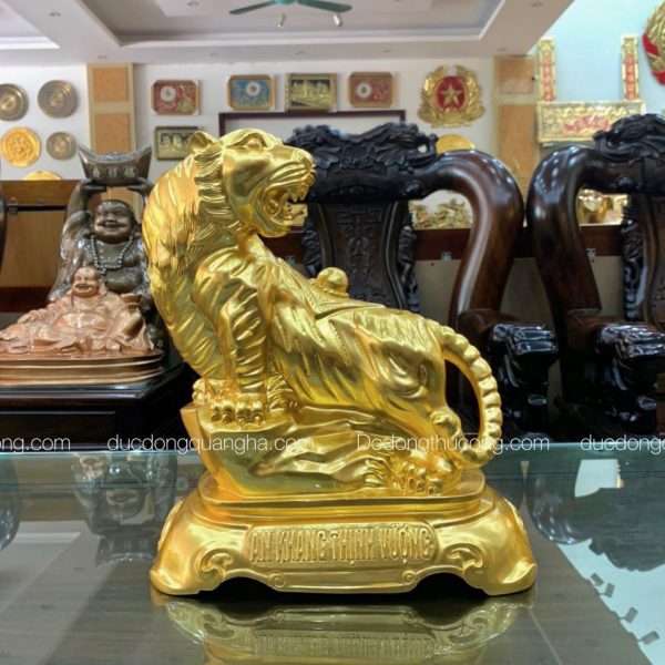 Hổ đứng đế đá to dát vàng 9999