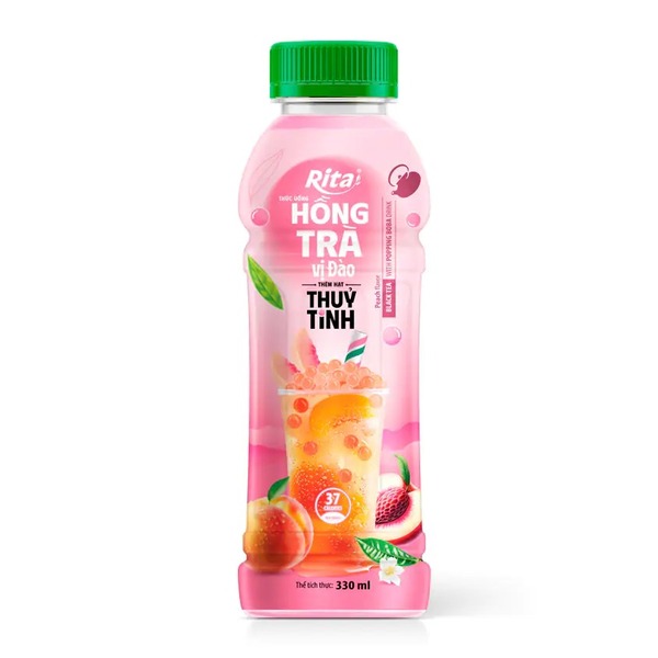 Hồng trà đào thêm hạt thuỷ tinh, hạt nổ trái cây