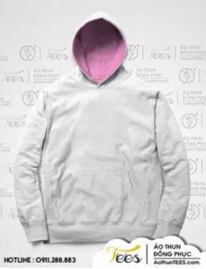 Hoodie đồng phục trắng nón hồng
