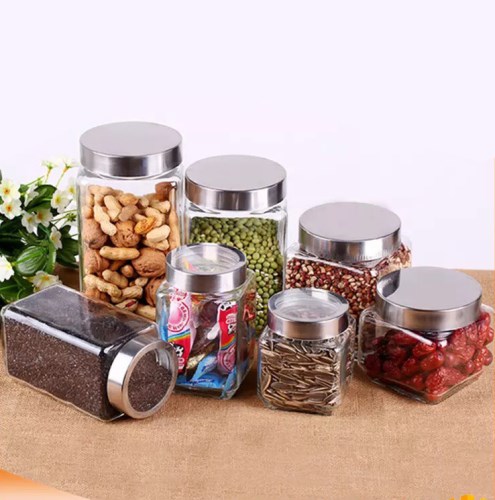 Hũ thủy tinh vuông nắp inox
