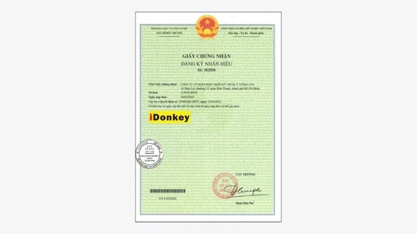 Giấy chứng nhận đăng ký nhãn hiệu iDonkey