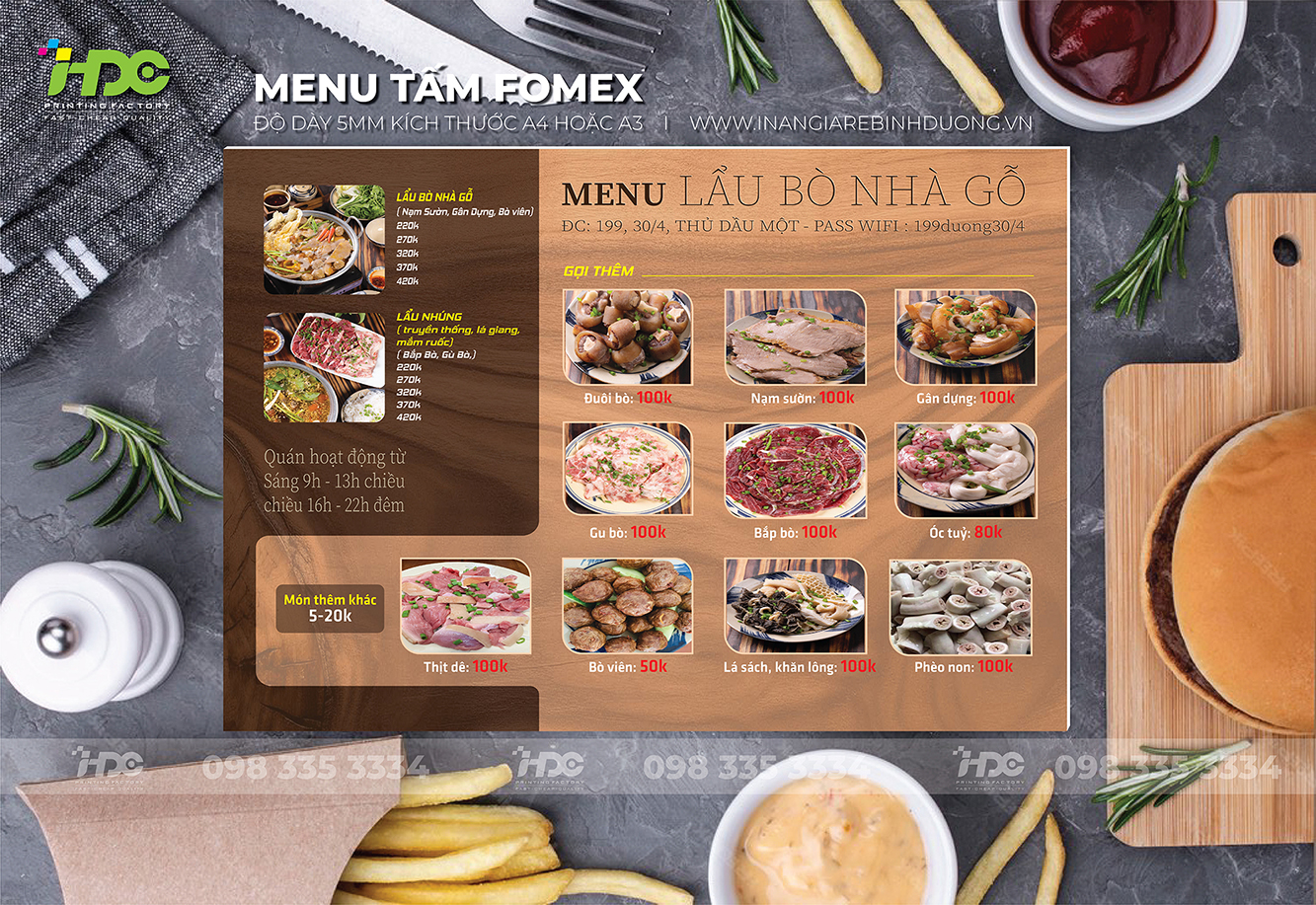 In menu dạng tấm formex