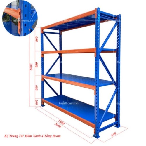 Kệ trung tải mâm xanh 4 tầng