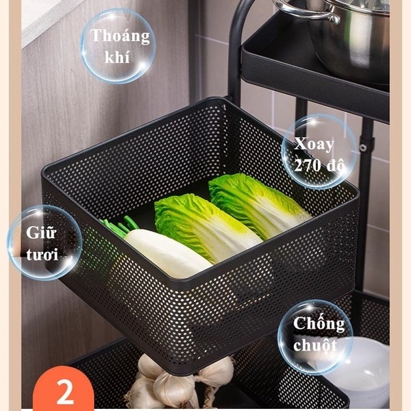 Kệ để đồ nhà bếp 3 tầng có bánh xe