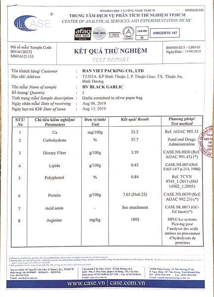Kết quả phân tích Amino Acid