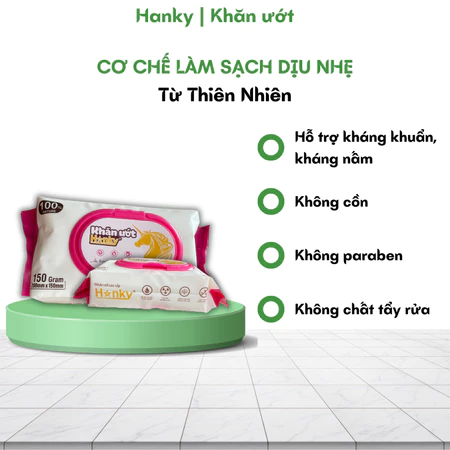 Khăn ướt to gói 100 tờ Hanky không cồn, không Parabens