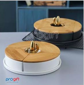 Khay mứt tết sứ nắp tre