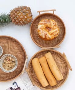 Khay mây tròn có tay cầm