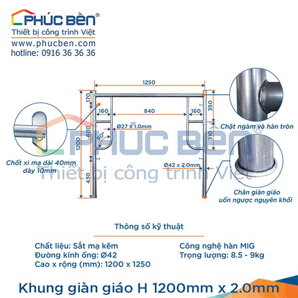 Khung giàn giáo H 1200mm x 2.0mm