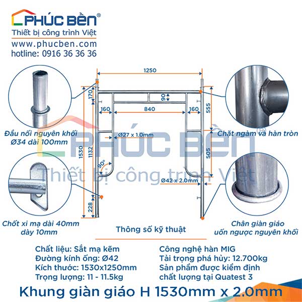 Khung giàn giáo H 1530mm x 2.0mm