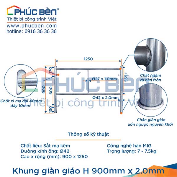 Khung giàn giáo H 900mm x 2.0mm