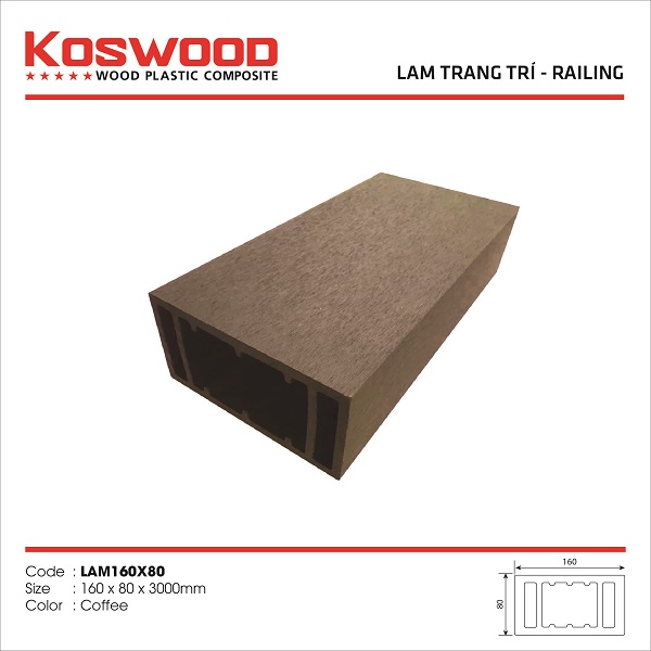 Lam gỗ nhựa ngoài trời Koswood 160x80 màu Coffee