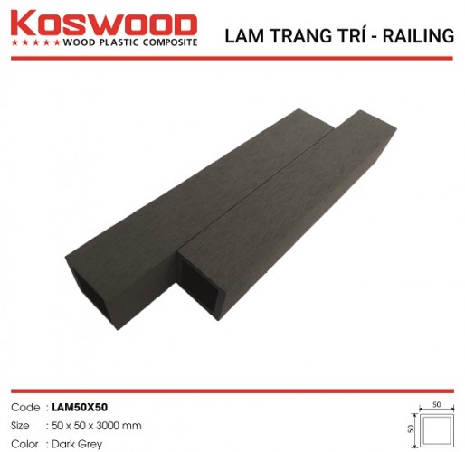 Lam gỗ nhựa ngoài trời Koswood 50x50 màu Dark Grey