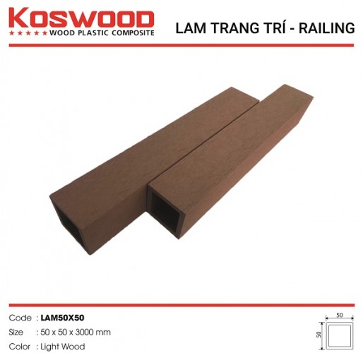 Lam gỗ nhựa ngoài trời Koswood 50x50 màu Light Wood