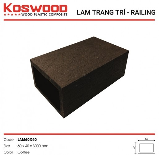 Lam gỗ nhựa ngoài trời Koswood 60x40 màu Coffee