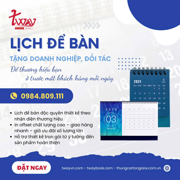 Lịch để bàn tặng doanh nghiệp, đối tác