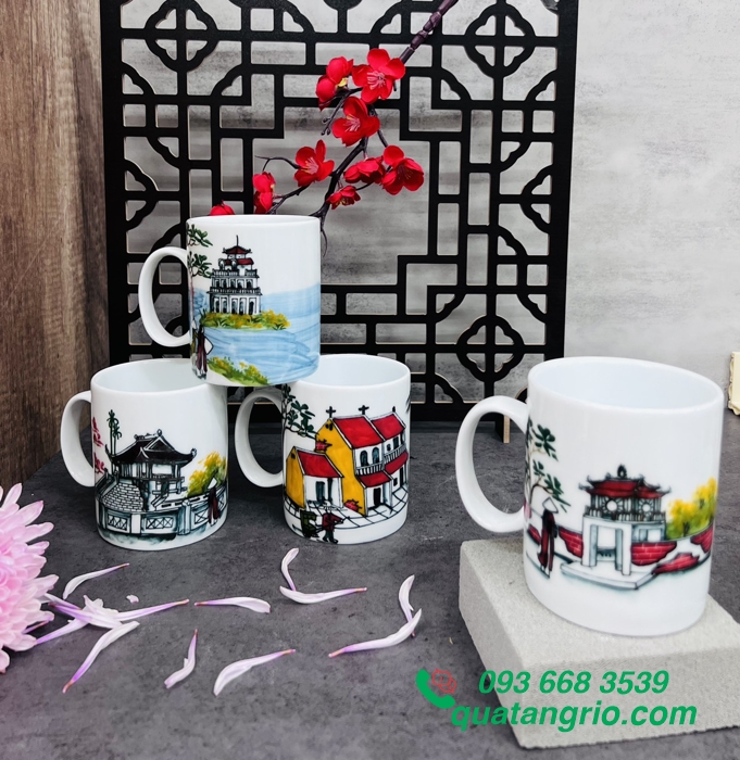 Ly sứ hình trụ in logo hình ảnh