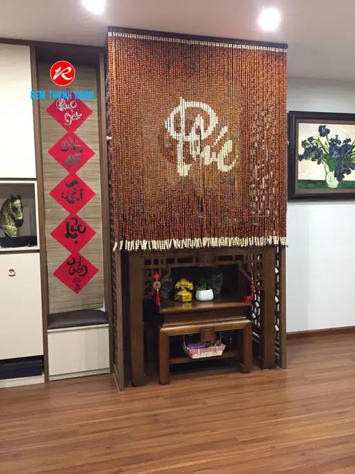 Mành hạt gỗ Hương chữ Phúc treo phong thủy bàn thờ