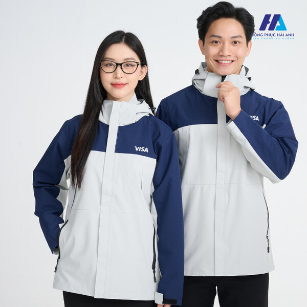 Áo khoác đồng phục công ty màu trắng phối xanh