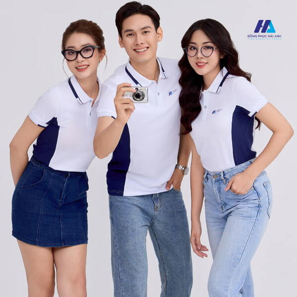 Áo polo đồng phục Hải Anh màu trắng phối xanh