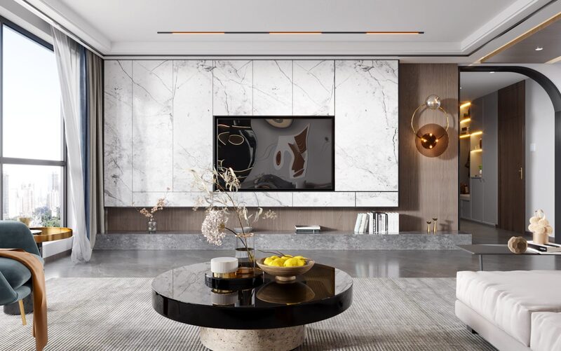 Mẫu vách ngăn TV phòng khách