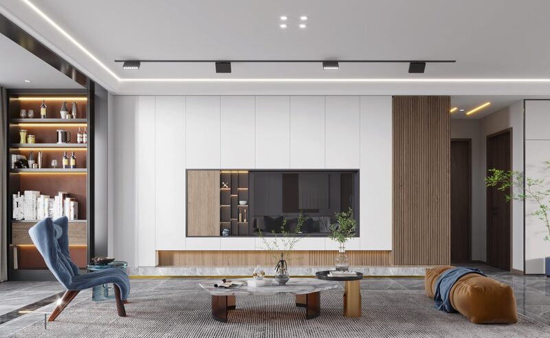 Mẫu vách ngăn TV phòng khách