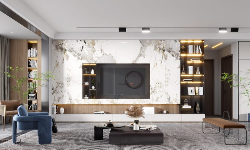 Mẫu vách ngăn TV phòng khách