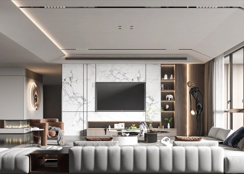 Mẫu vách ngăn TV phòng khách