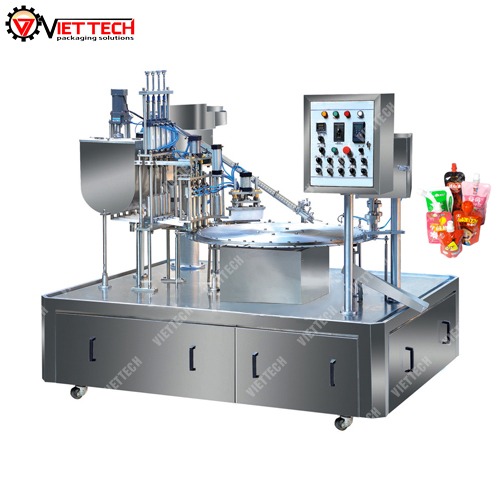 Máy chiết rót, vặn nắp túi thạch