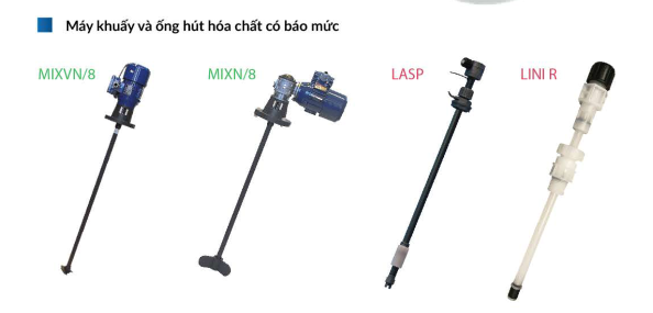 Máy khuấy và ống hút hóa chất