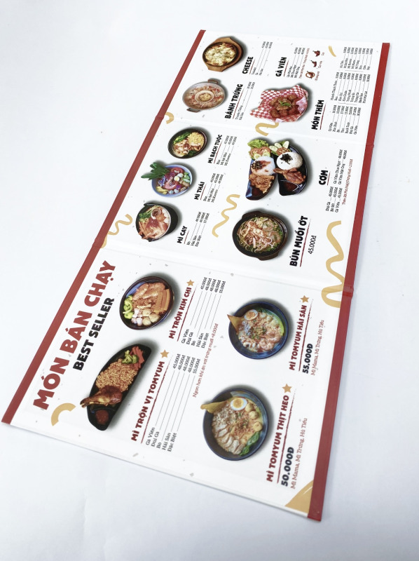 In Menu cuốn bìa bồi Carton