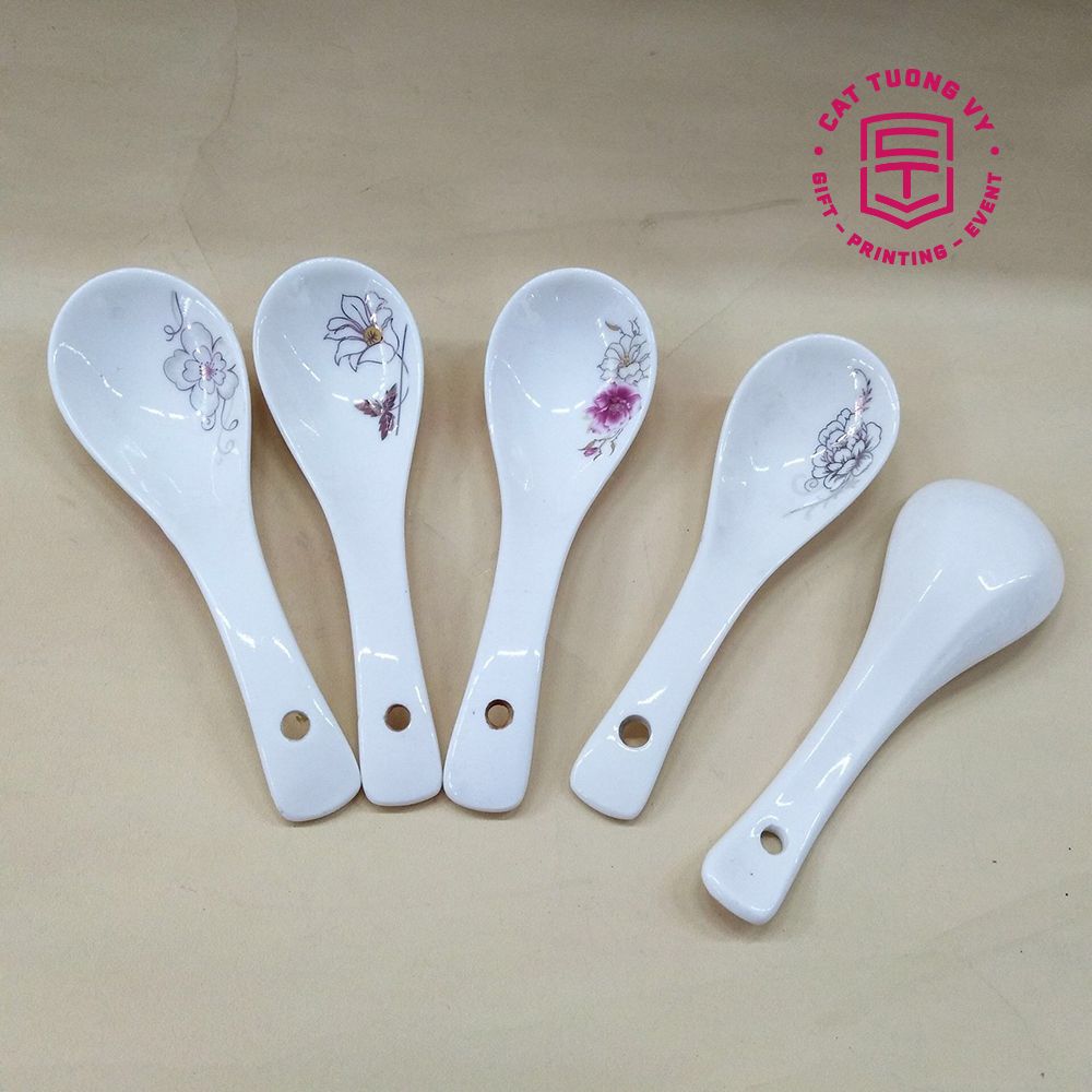 Muỗng thìa sứ trắng Melamine