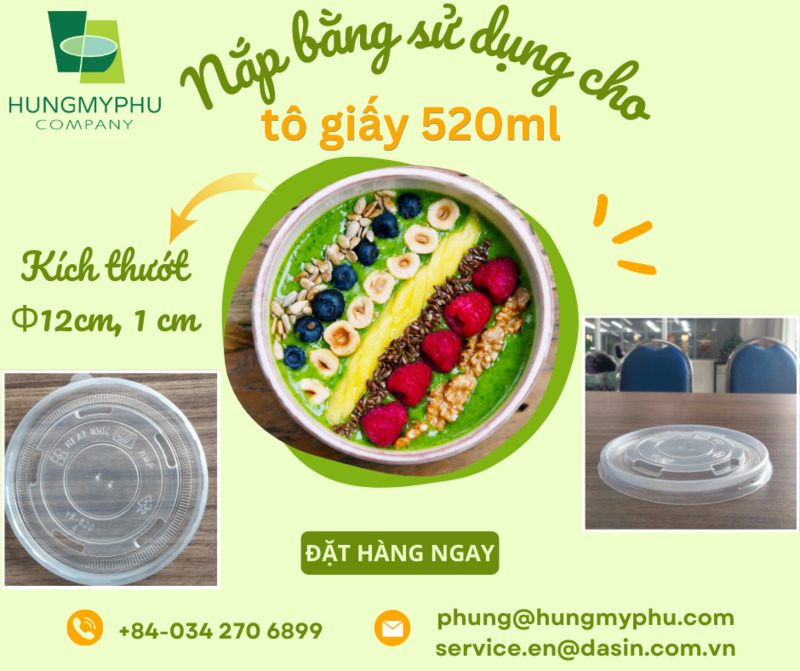 Nắp bằng sử dụng cho tô giấy 520ml