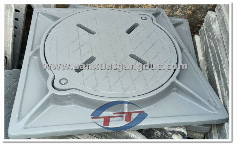 Nắp hố ga Composite khung vuông âm nắp tròn hoa thi