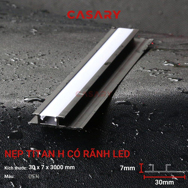 Nẹp H Titan có rãnh Led Casary - Đen