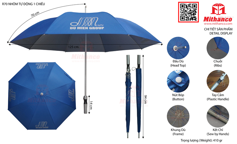 Ô dù thẳng tự động 1 chiều R70cm - Du miên