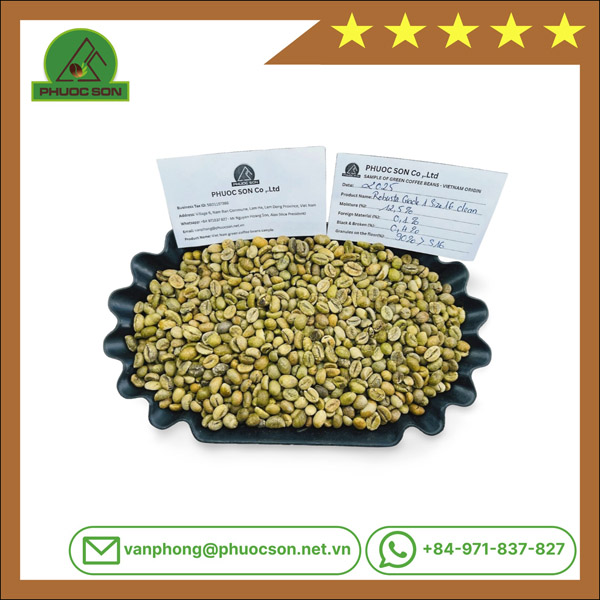 Robusta Grade 1 R16 clean với tỷ lệ lỗi 0.1% black & 0.3% broken