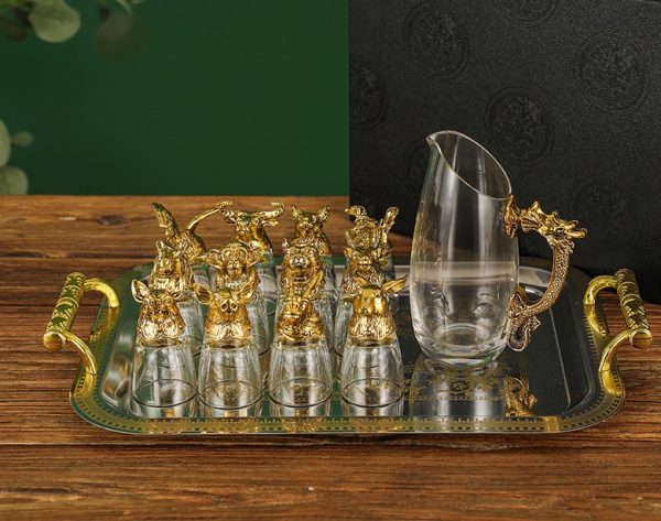 Bộ ly rượu 12 con giáp mạ vàng