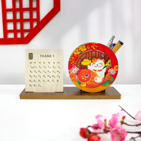 Lịch gỗ rút để bàn 2023 khắc logo