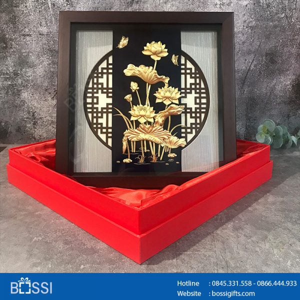 Tranh sen mạ vàng 24K