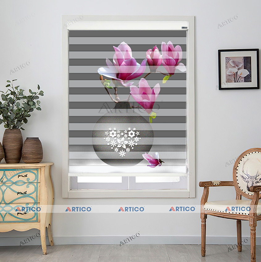 Rèm cầu vồng in tranh 3D bình hoa