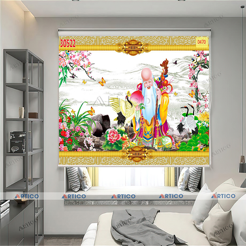 Rèm cuốn in tranh 3Dkim tiền tài lộc