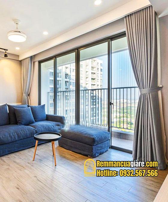 Rèm vải phòng khách chung cư màu xám