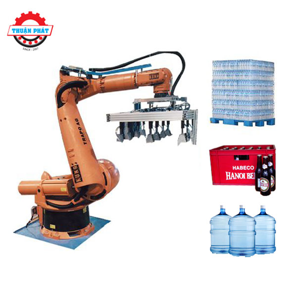 Robot bốc xếp chai nhựa, chai thủy tinh, thùng nước lên Pallet