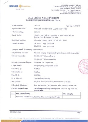 GCN bảo hiểm - BH trách nhiệm sản phẩm