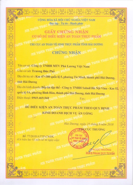 GCN cơ sở đủ điều kiện an toàn thực phẩm