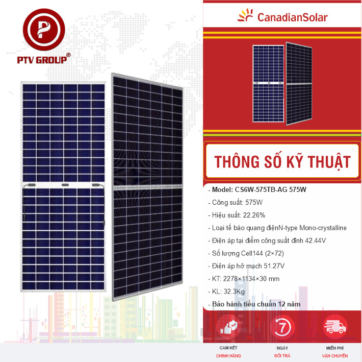 Tấm pin Canadian 575W NTYPE
