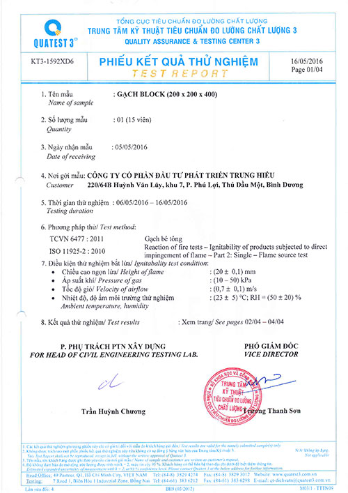 Test chỉ tiêu cháy và chống thấm