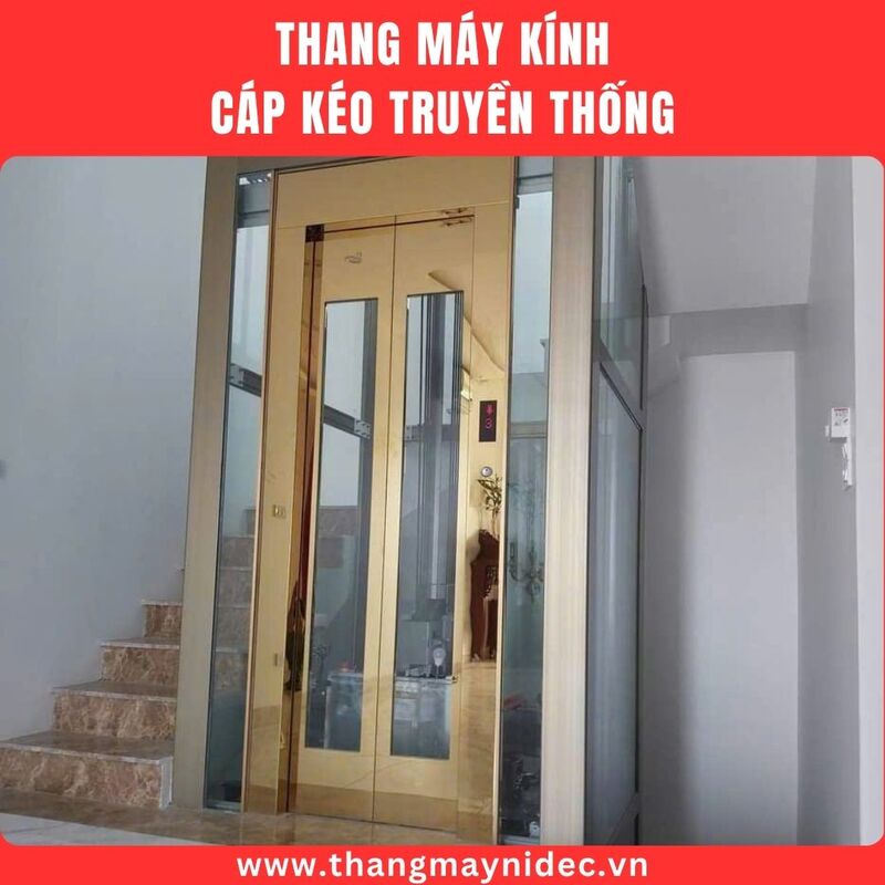 Thang máy kính cáp kéo truyền thống