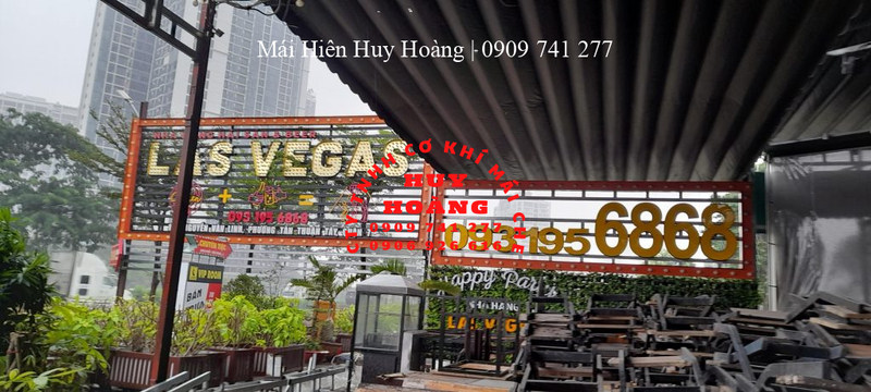 Thi công lắp đặt mái che quán cà phê LasVegas